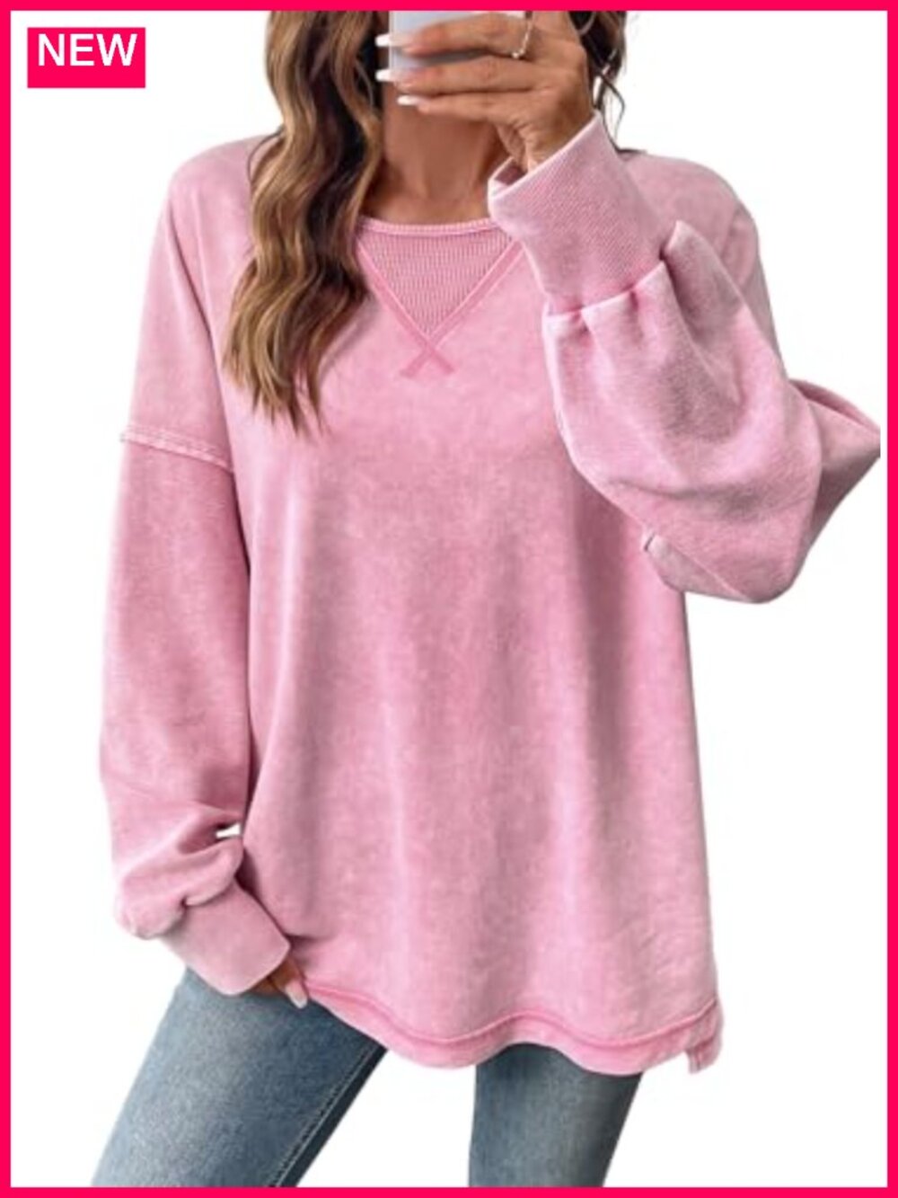 Long Sleeve Crewneck Oversized Sweatshirt Cotton Polyester Loose Fit Pullover